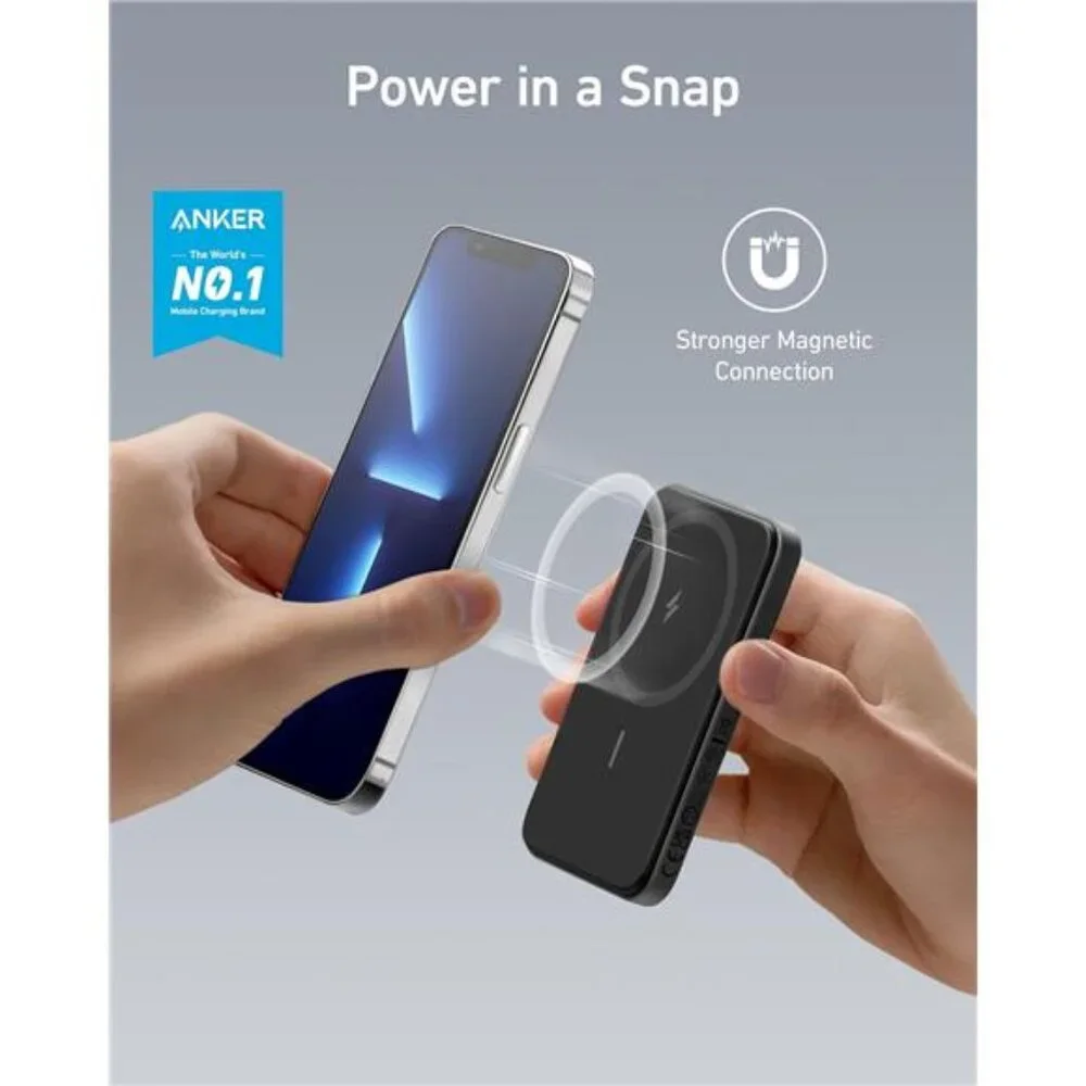 Magnetic Portable Charger, 5,000mAh Wireless Portable Charger with USB-C Cable